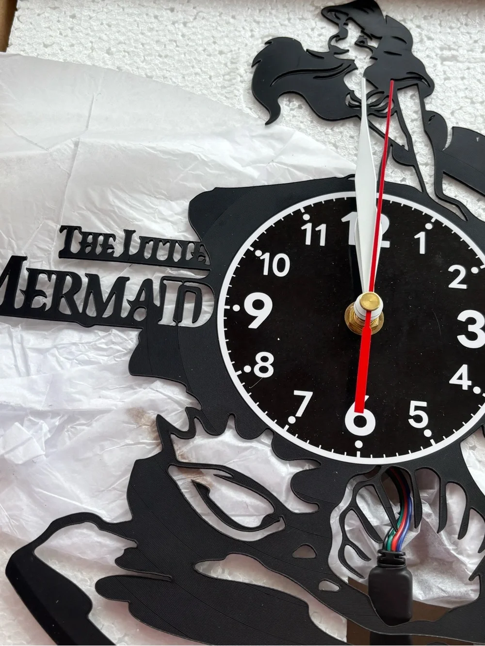 Black Mermaid Wall Clock - The Little Mermaid with led  lights remote control